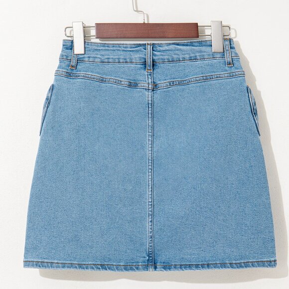 ๐ Dusk Blue Acid Wash Denim Skirt with Bowknot โ High-Waist & Head-Turning! - Picture 2 of 7